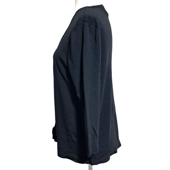 Black Finity Womens Button-Up Cardigan Sweater 1X Glass Beaded Rayon & Nylon Lig - Picture 5 of 9